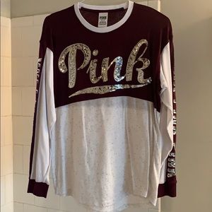 PINK long sleeve with silver lettering